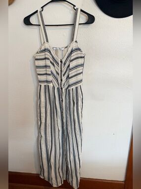 Zara Cotton Striped Button-Front Dress with Blue and Yellow Accents